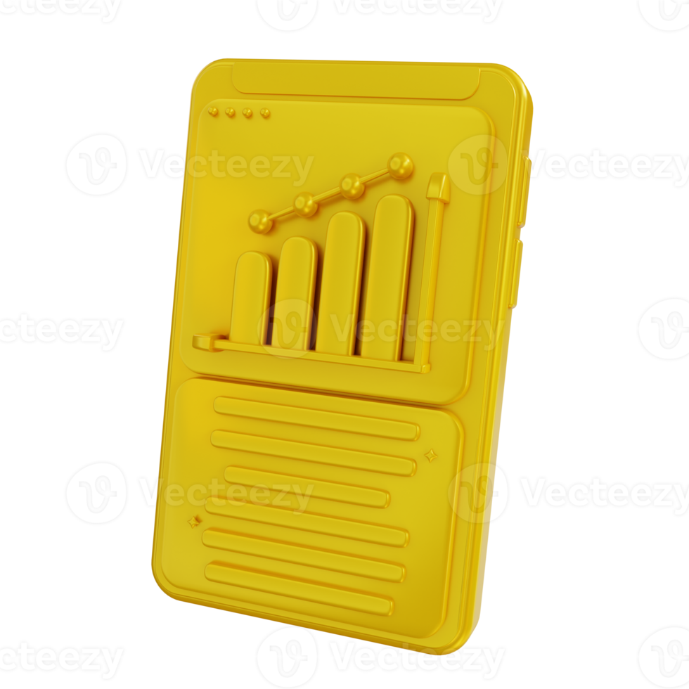 3D Illustration golden mobile web data analysis png