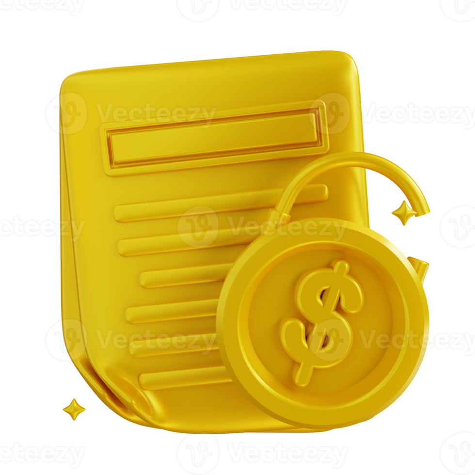 3d illustration golden financial security document png