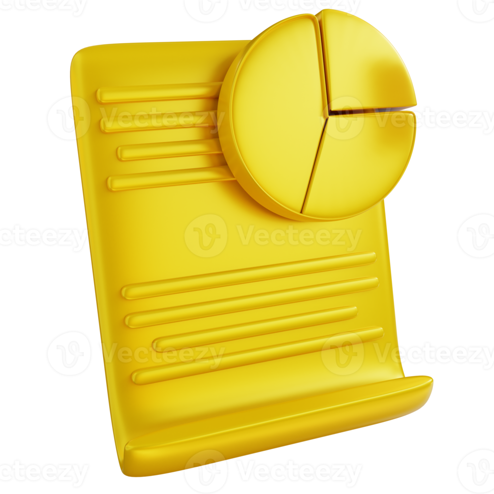 3d illustration golden pie chart document png