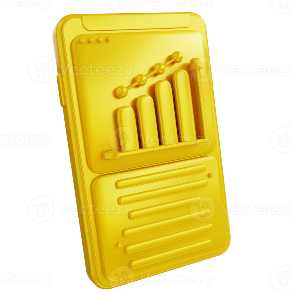 3D Illustration golden mobile web data analysis png