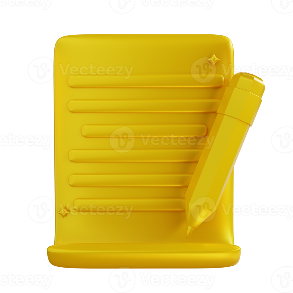 3D Illustration golden write documents png