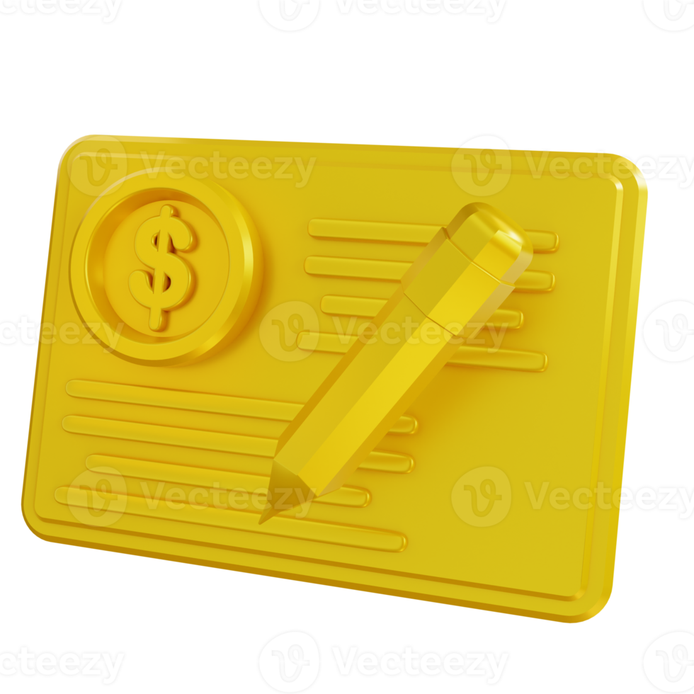 3d illustration golden of financial report writing png
