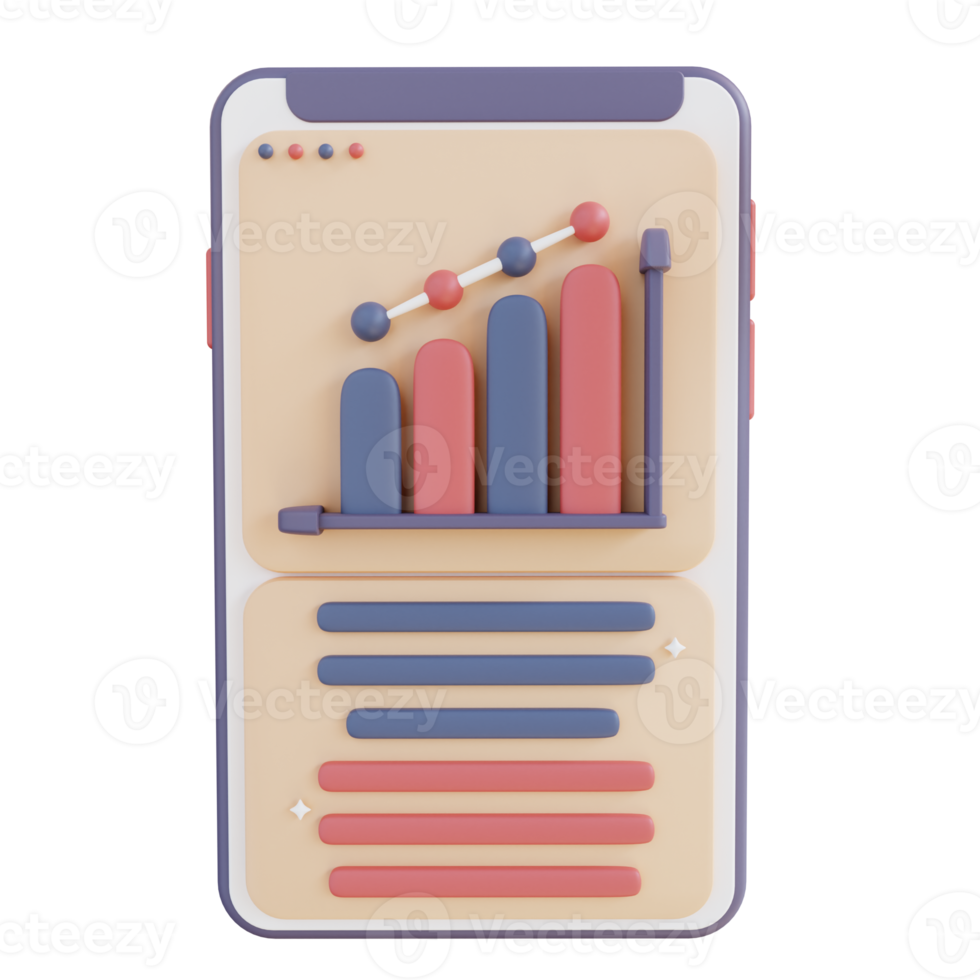 análisis de datos de web móvil de ilustración 3d png