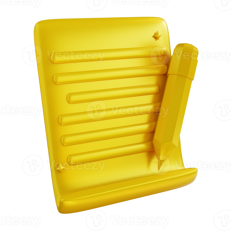 3D Illustration golden write documents png
