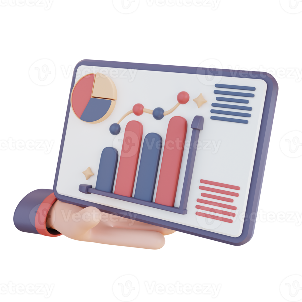 3D Illustration hand and data analysis report png