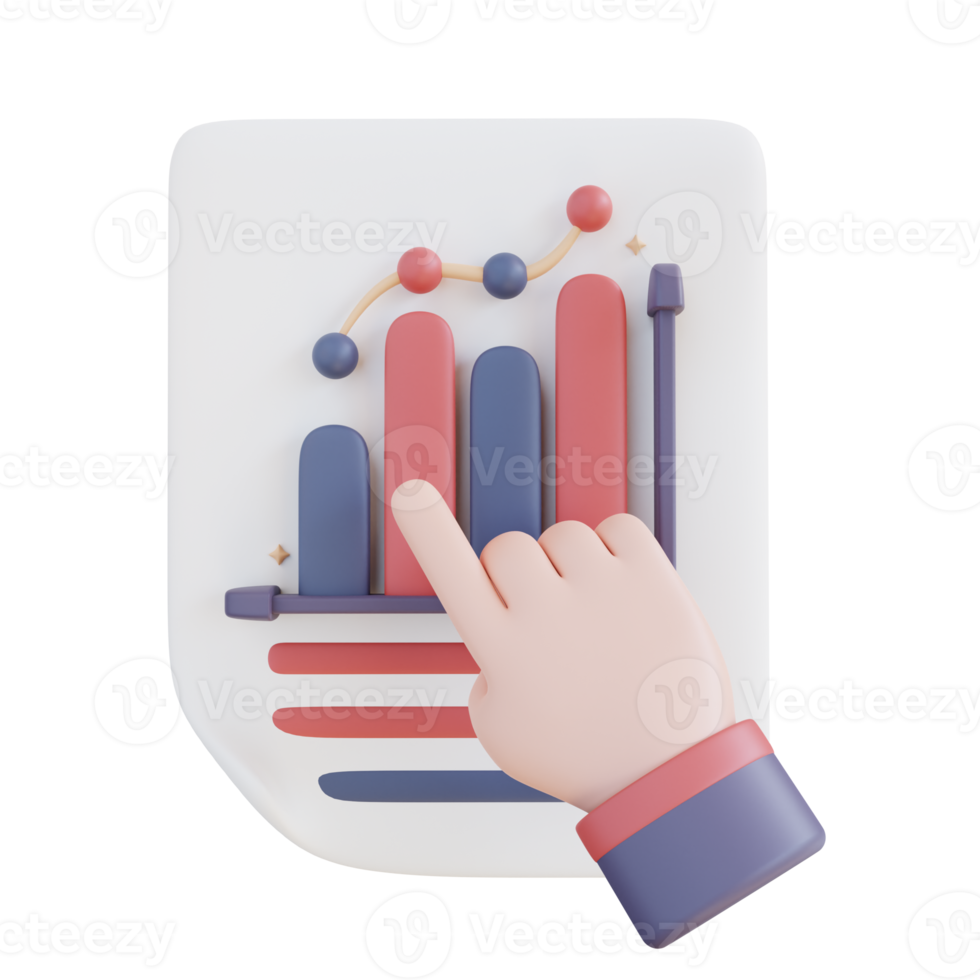 mão de ilustração 3D mostrando o gráfico do documento png