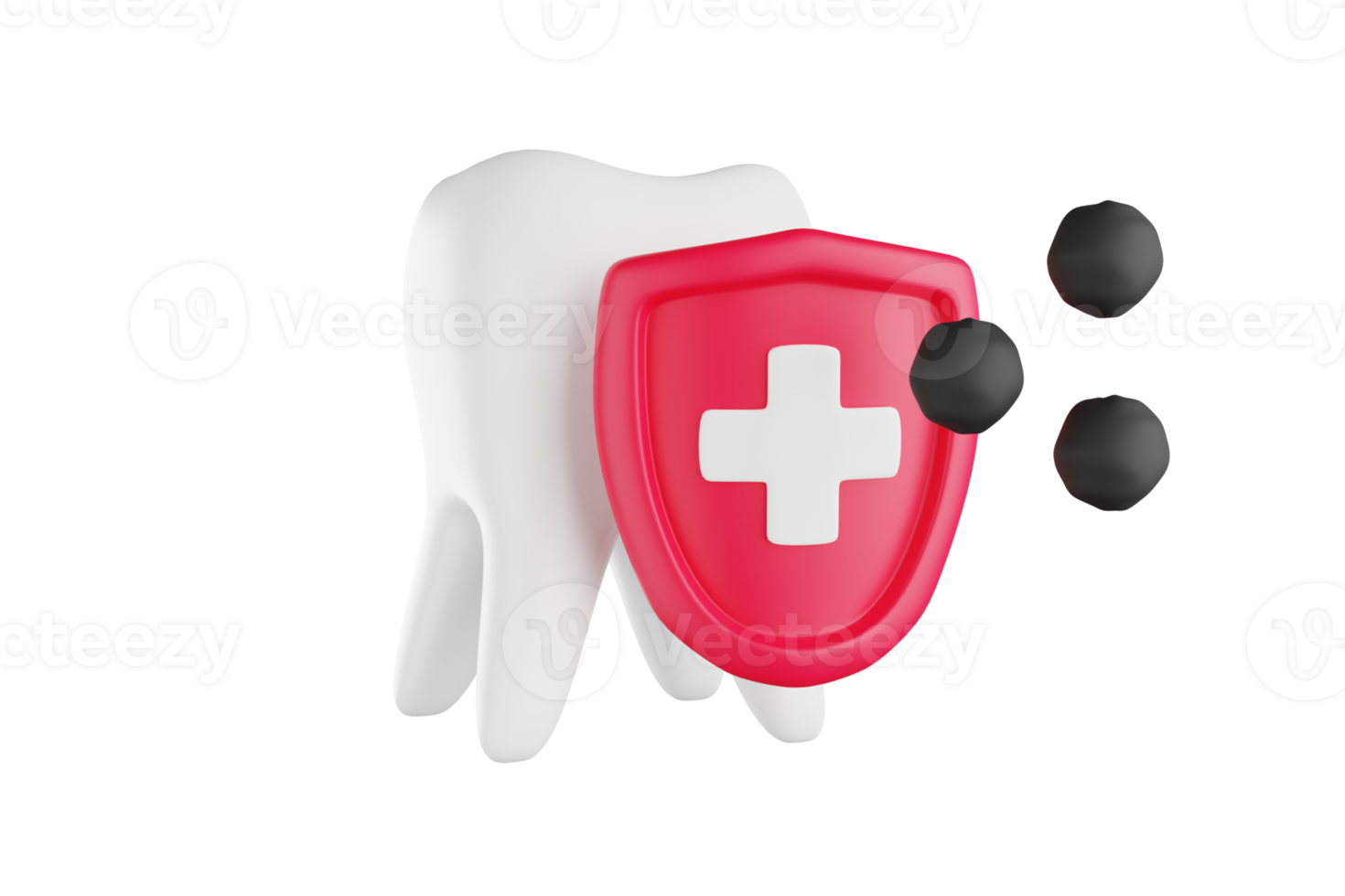 ícone 3d com um dente branco atrás de um escudo vermelho com proteção contra germes png