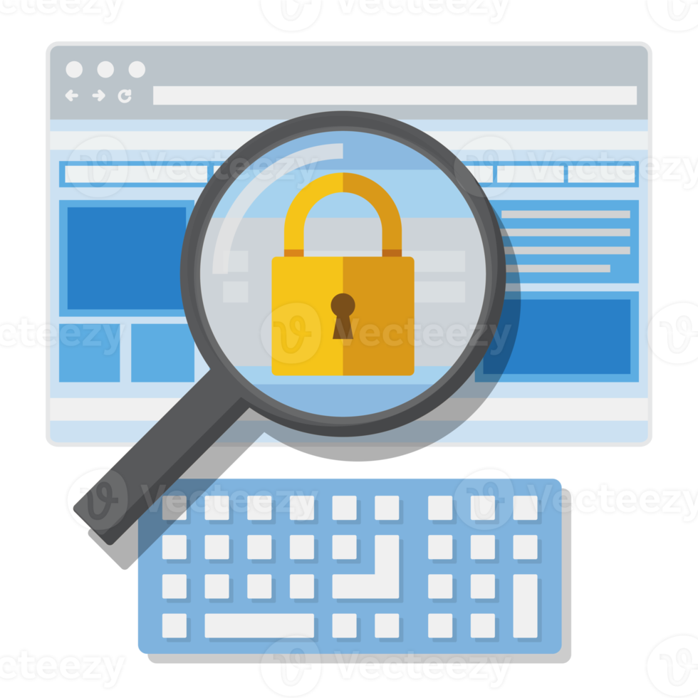 magnifying glass zoom padlock and key with web browser background png