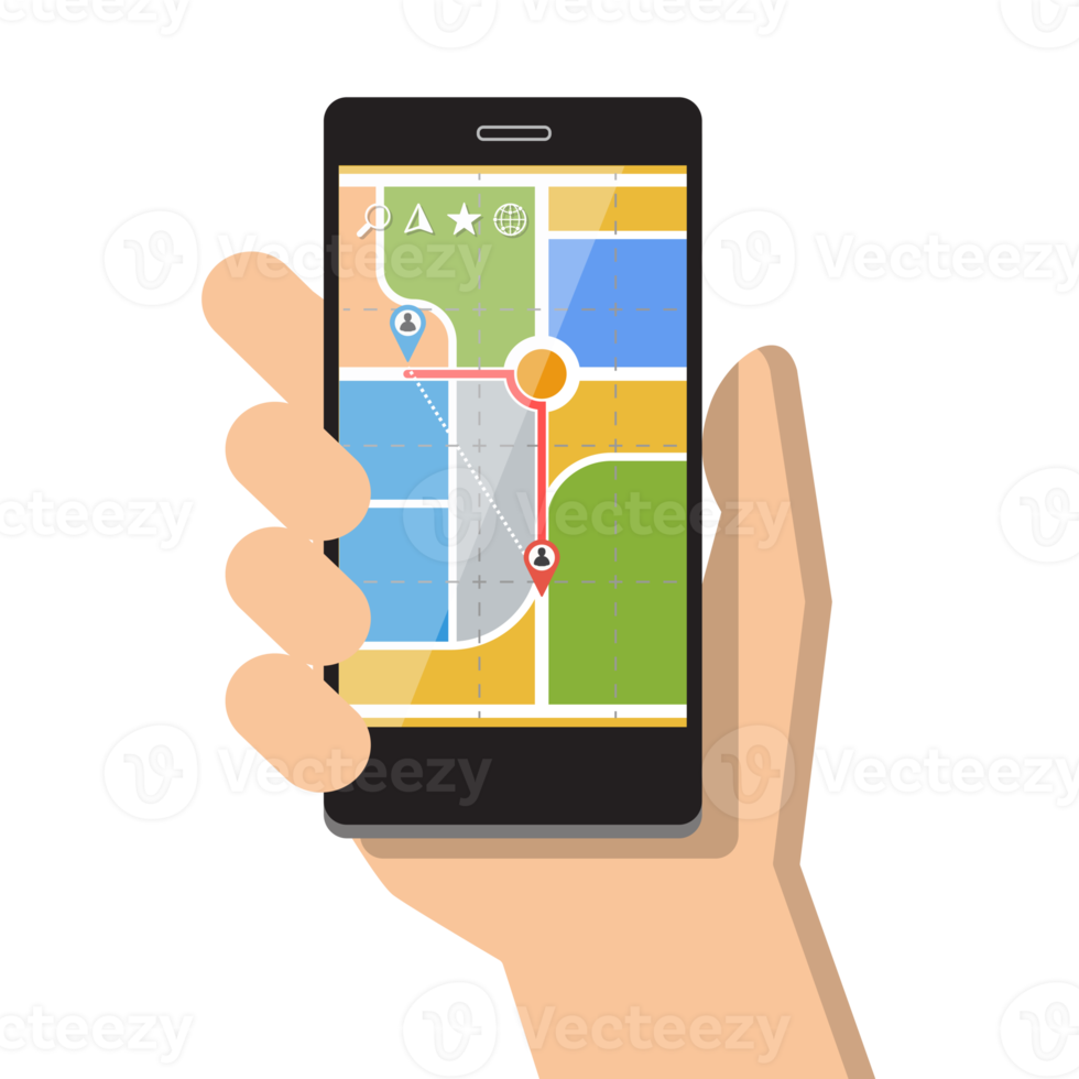 hand holding tablet pc with navigator screen application png