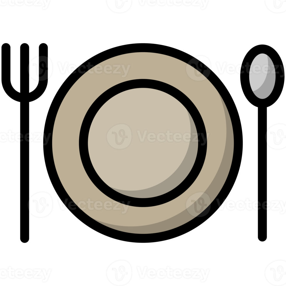 cuillère et fourchette sur assiette, icône du restaurant png