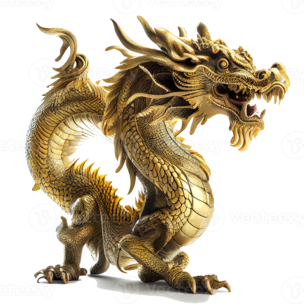 Chinese dragon made of gold represents prosperity and good fortune. Chinese New Year concept with clipping path png