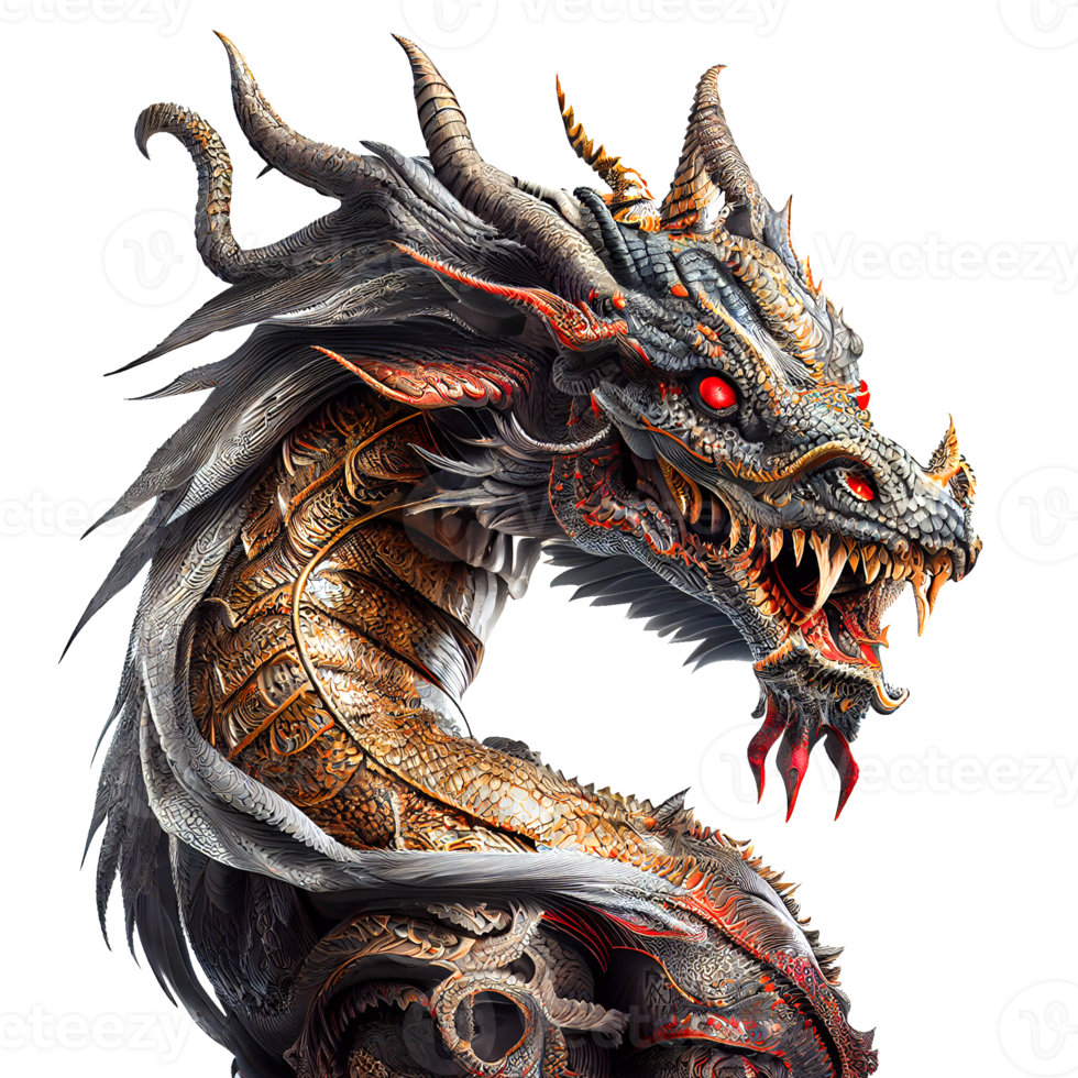 Head of huge fabulous red dragon AI generative 22983408 PNG