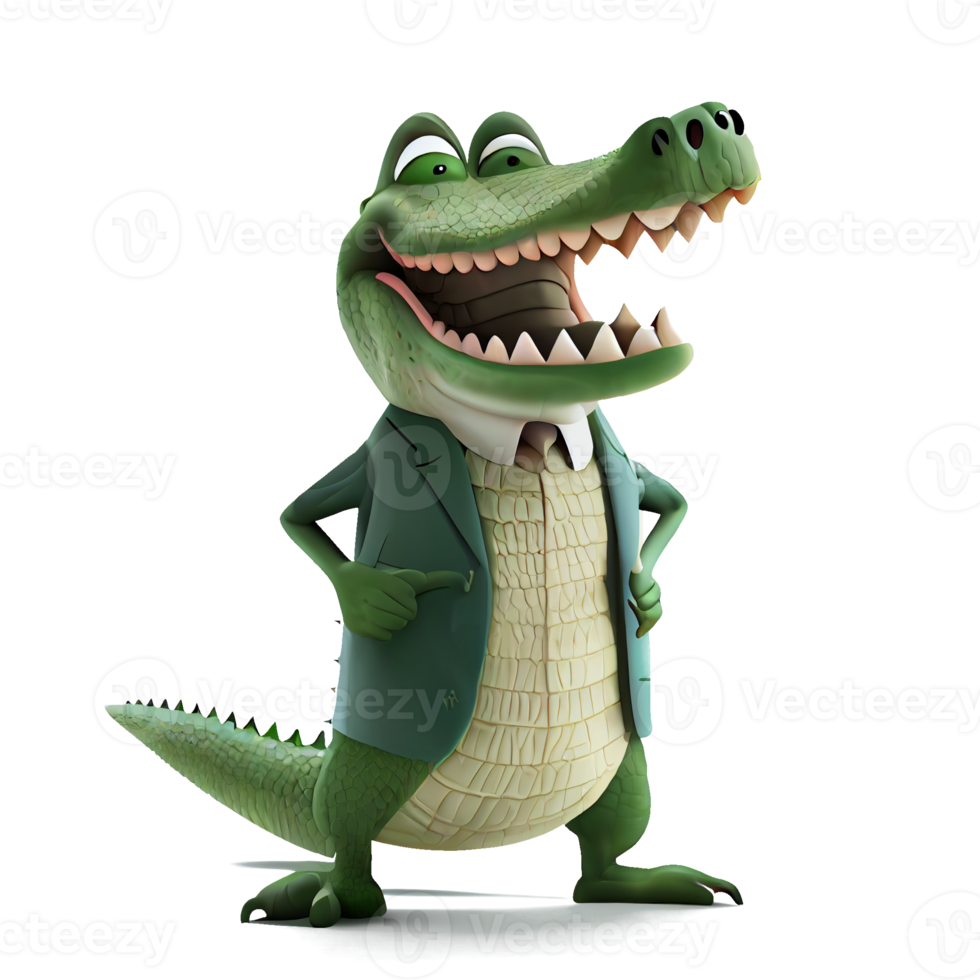 Kind happy crocodile cartoon character on transparent background. for decorating projects png