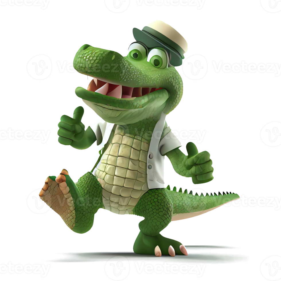 Kind happy crocodile cartoon character on transparent background. for decorating projects png