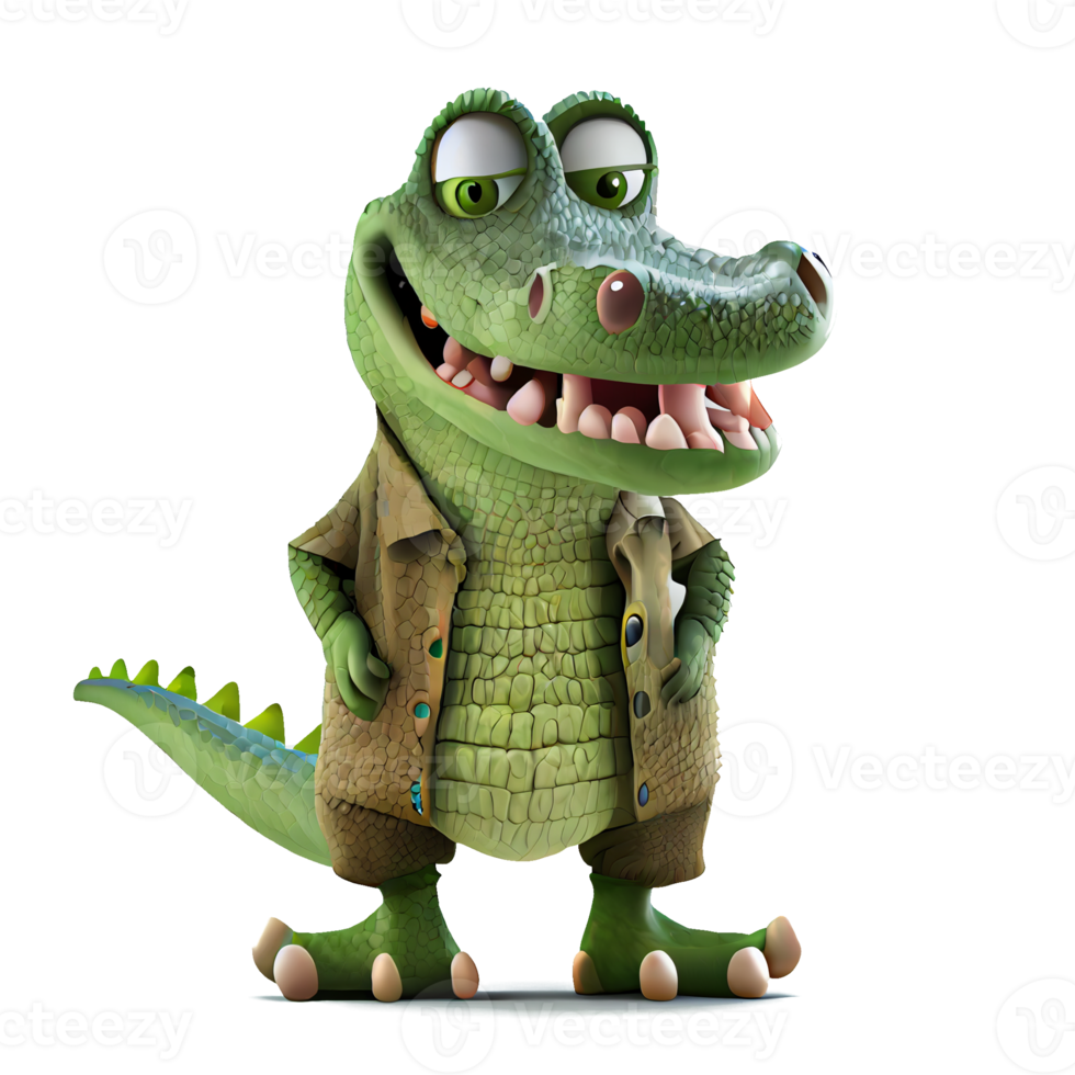 Kind happy crocodile cartoon character on transparent background. for decorating projects png