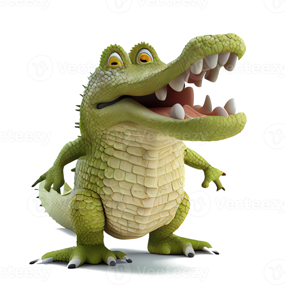 Kind happy crocodile cartoon character on transparent background. for decorating projects png