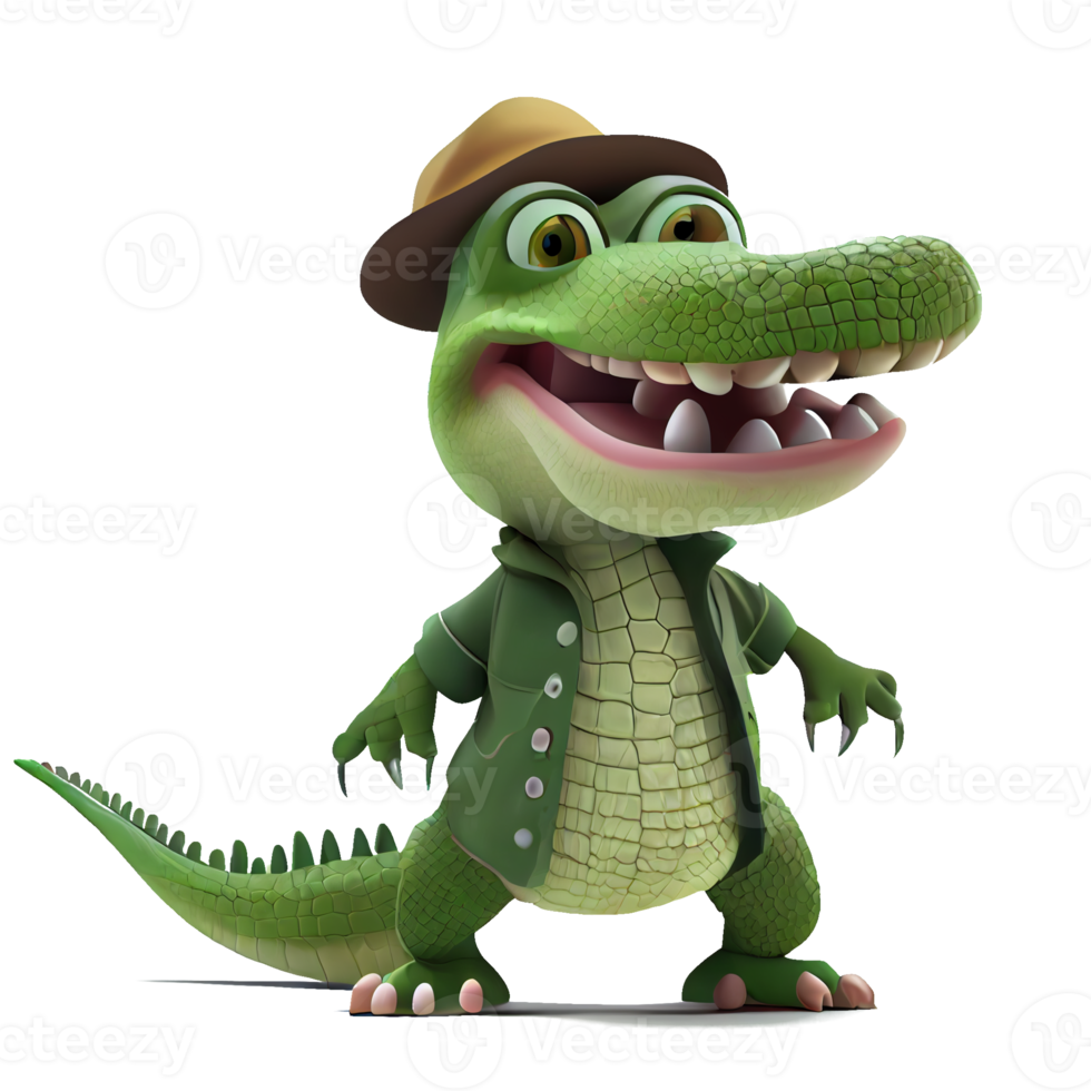 Kind happy crocodile cartoon character on transparent background. for decorating projects png