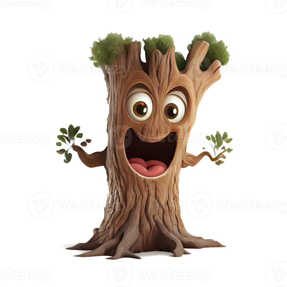 Happy kind tree cartoon character on transparent background. for decorating projects png