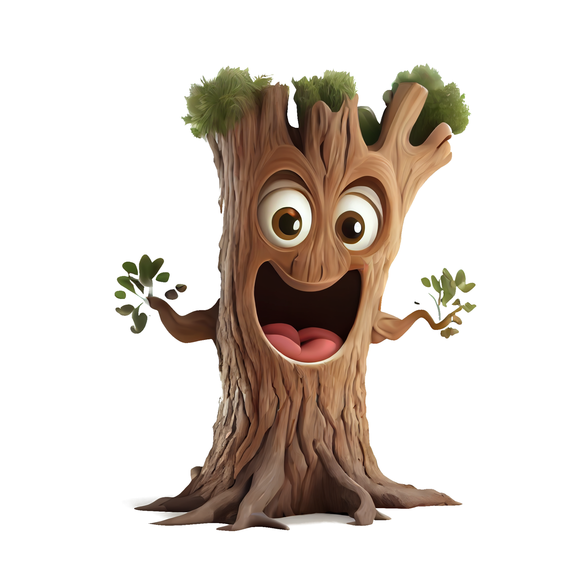 glückliche nette baumzeichentrickfigur auf transparentem hintergrund