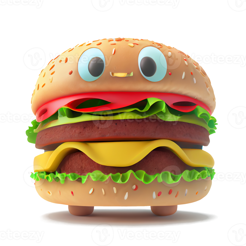 Happy kind hamburger cartoon character on transparent background. for decorating projects png