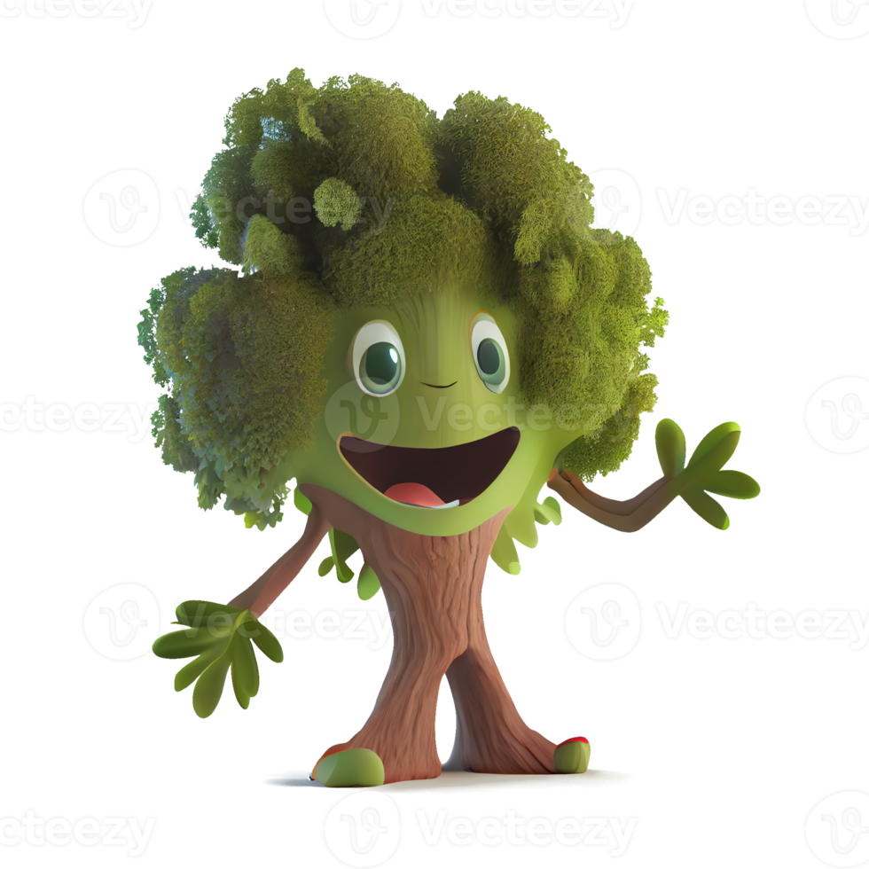 Happy kind tree cartoon character on transparent background. for decorating projects png