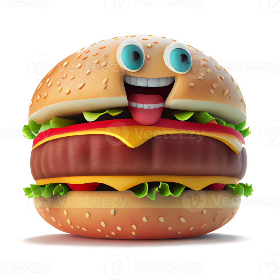 Happy kind hamburger cartoon character on transparent background. for decorating projects png