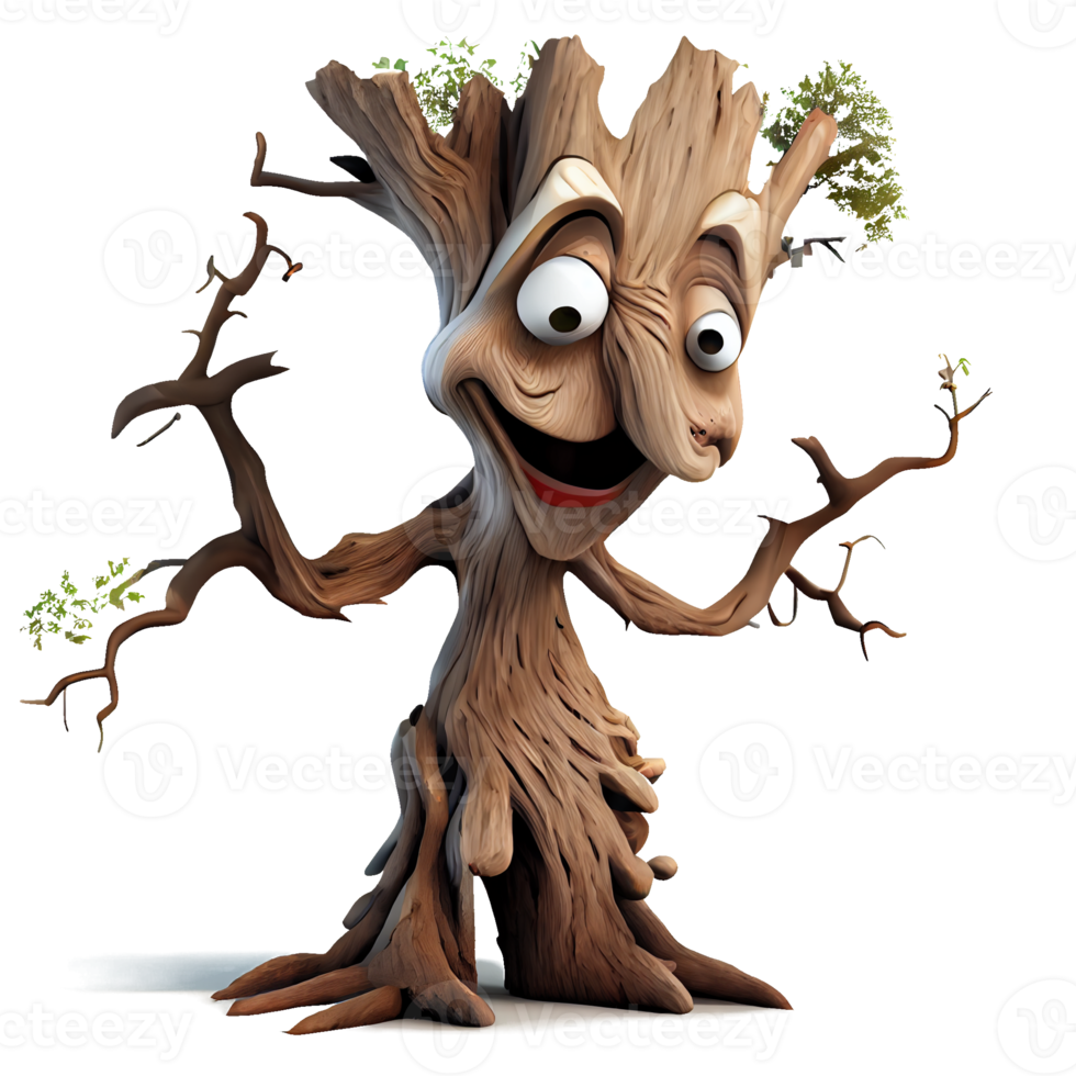 Happy kind tree cartoon character on transparent background. for decorating projects png