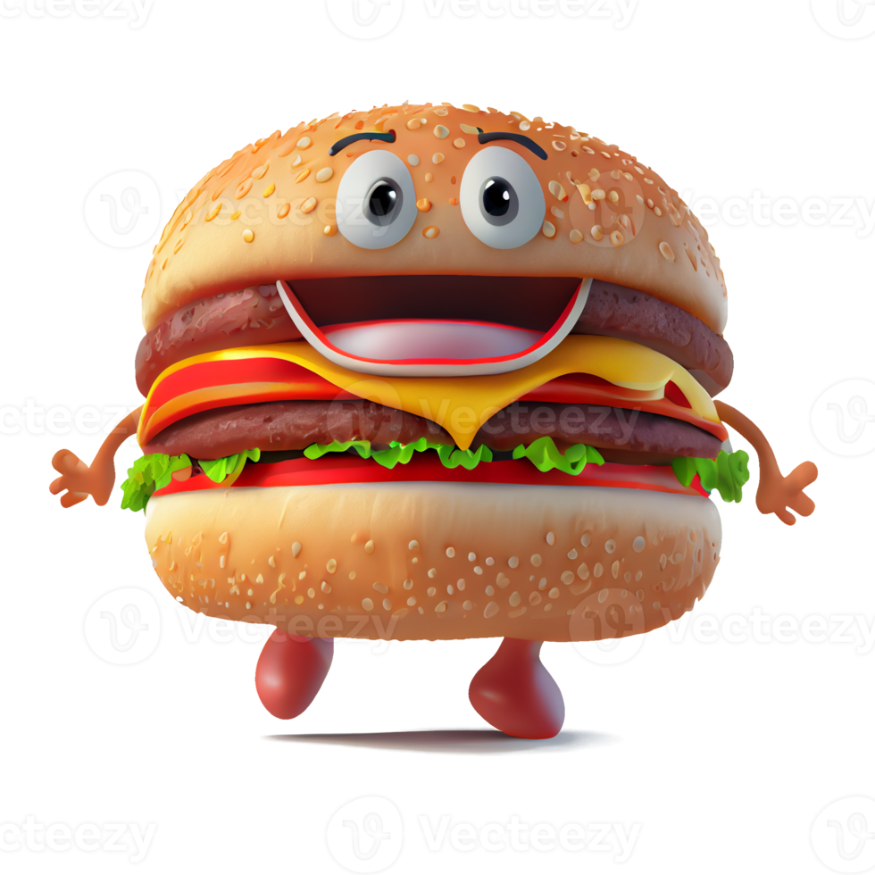 Happy kind hamburger cartoon character on transparent background. for decorating projects png