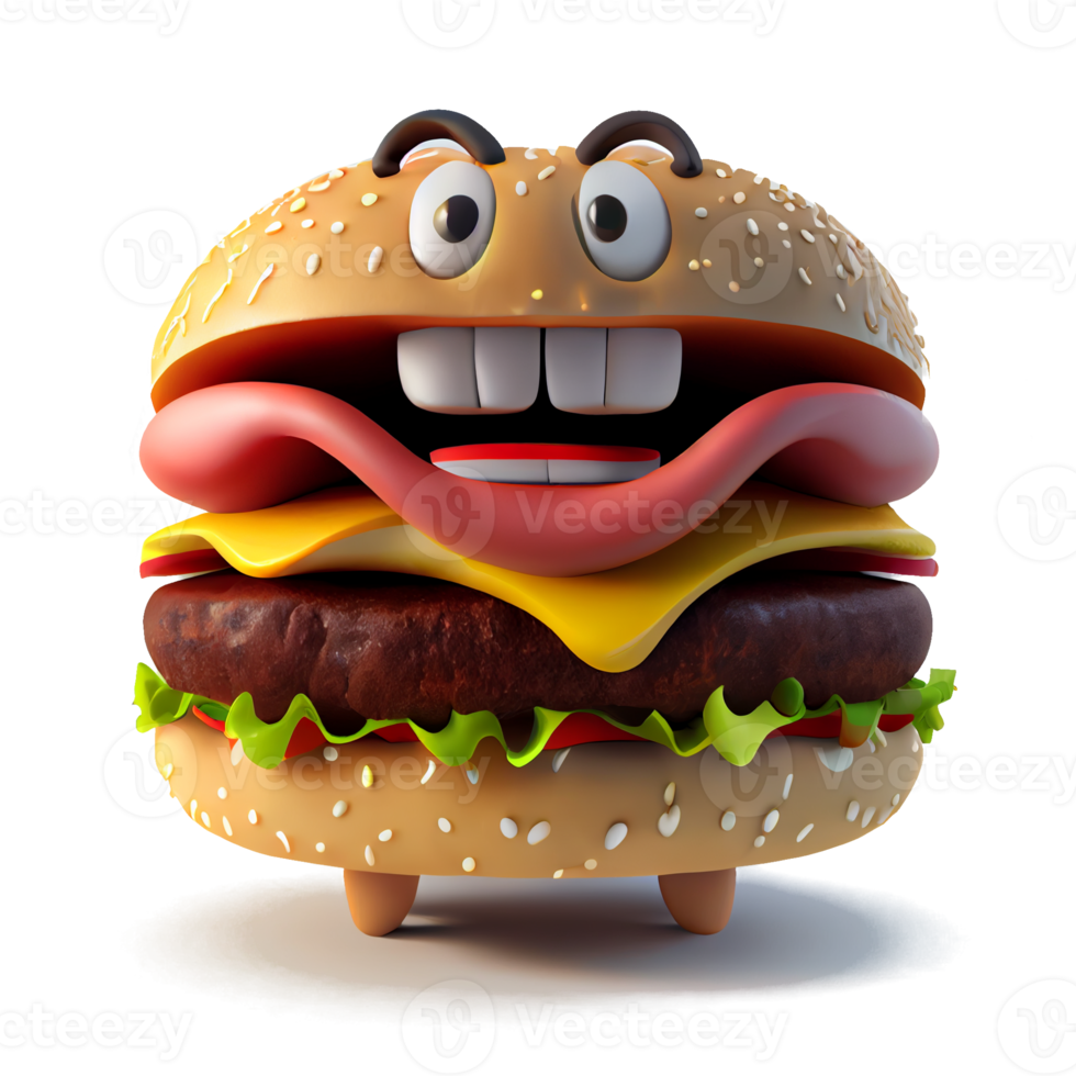 Happy kind hamburger cartoon character on transparent background. for decorating projects png