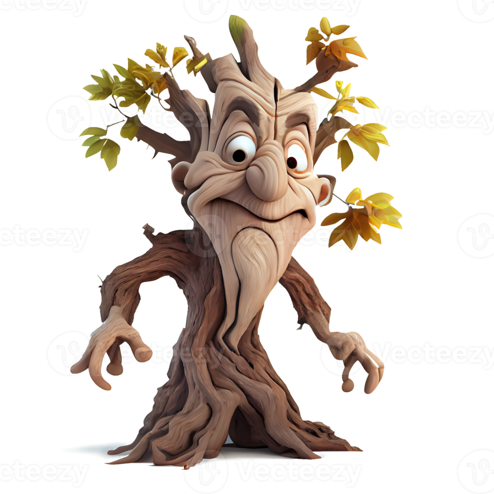 Happy kind tree cartoon character on transparent background. for decorating projects png