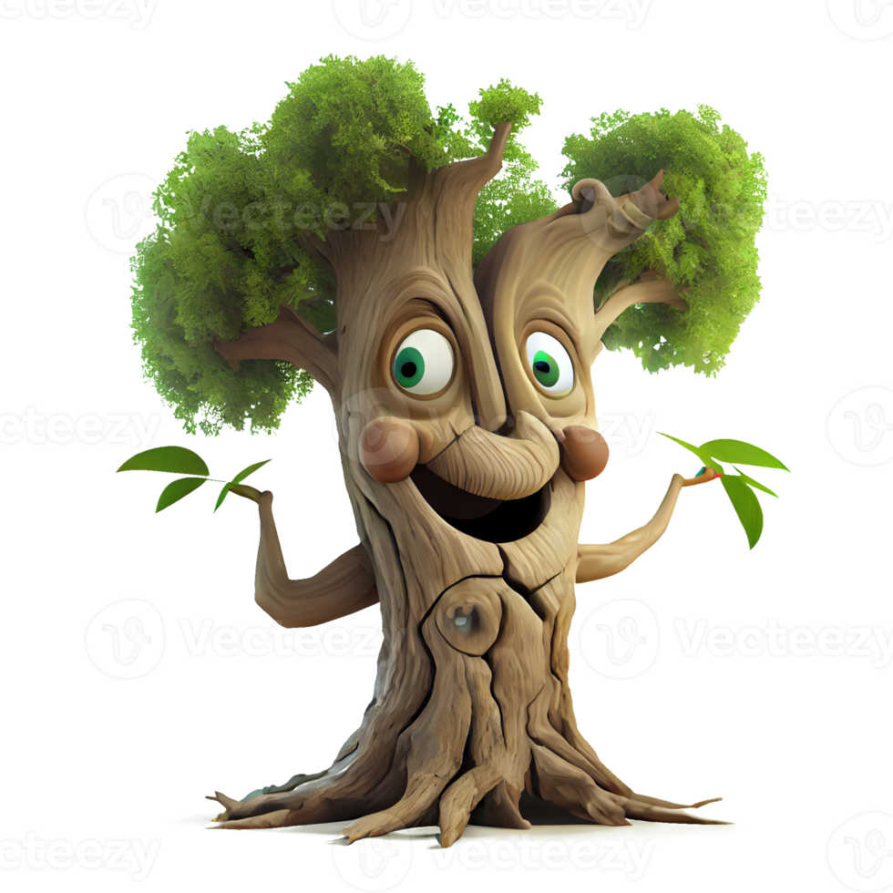 Happy kind tree cartoon character on transparent background. for decorating projects png