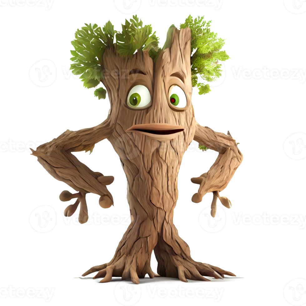 Happy kind tree cartoon character on transparent background. for decorating projects png