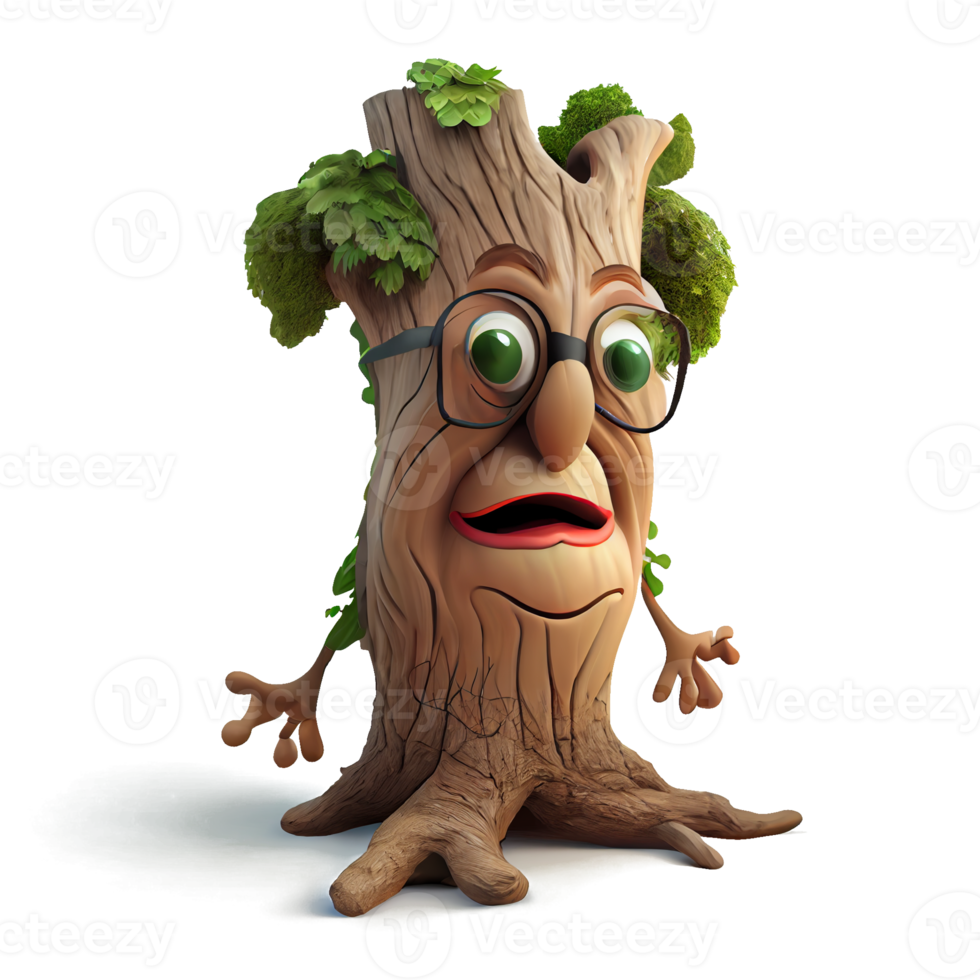 Happy kind tree cartoon character on transparent background. for decorating projects png