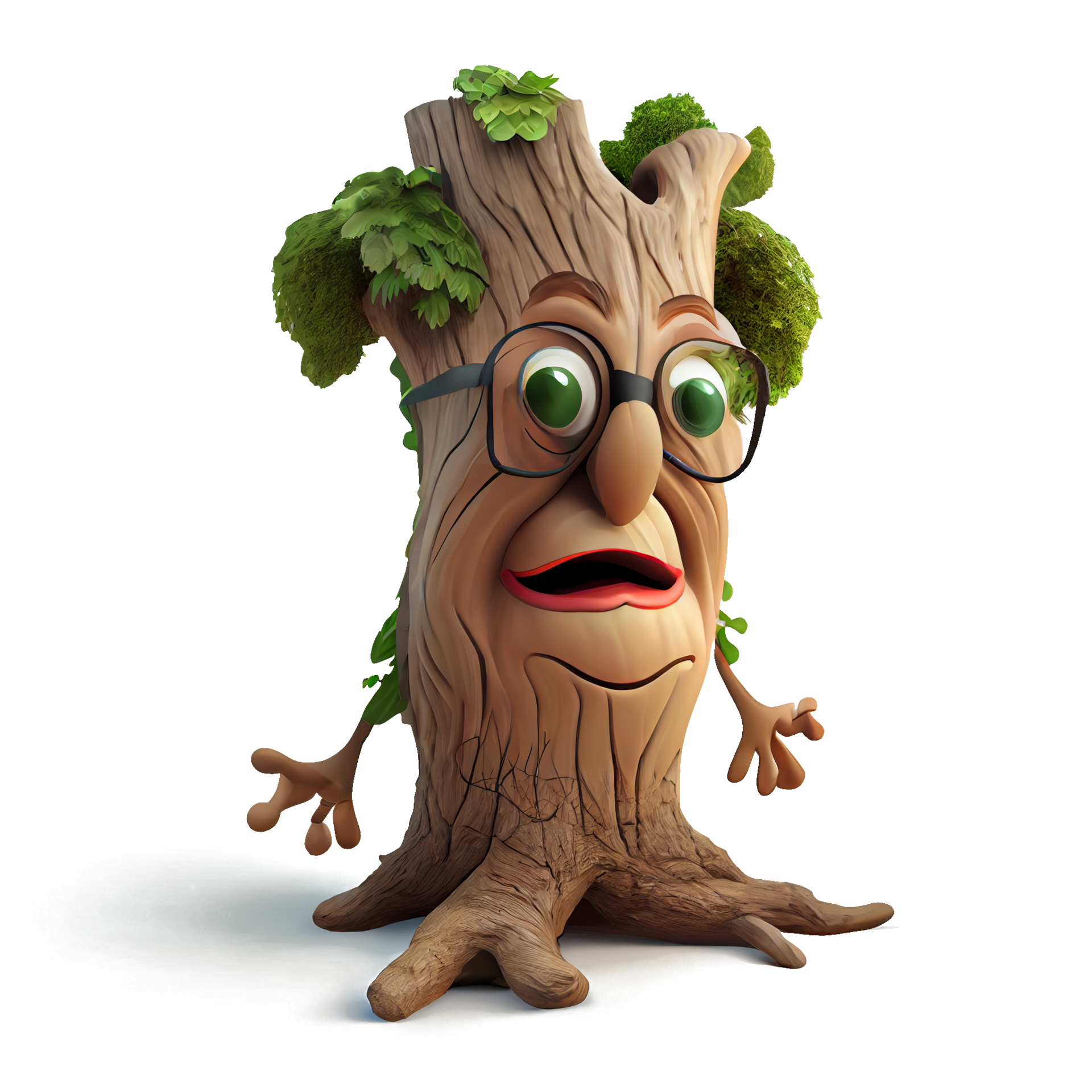 personaje de dibujos animados de árbol amable feliz sobre fondo