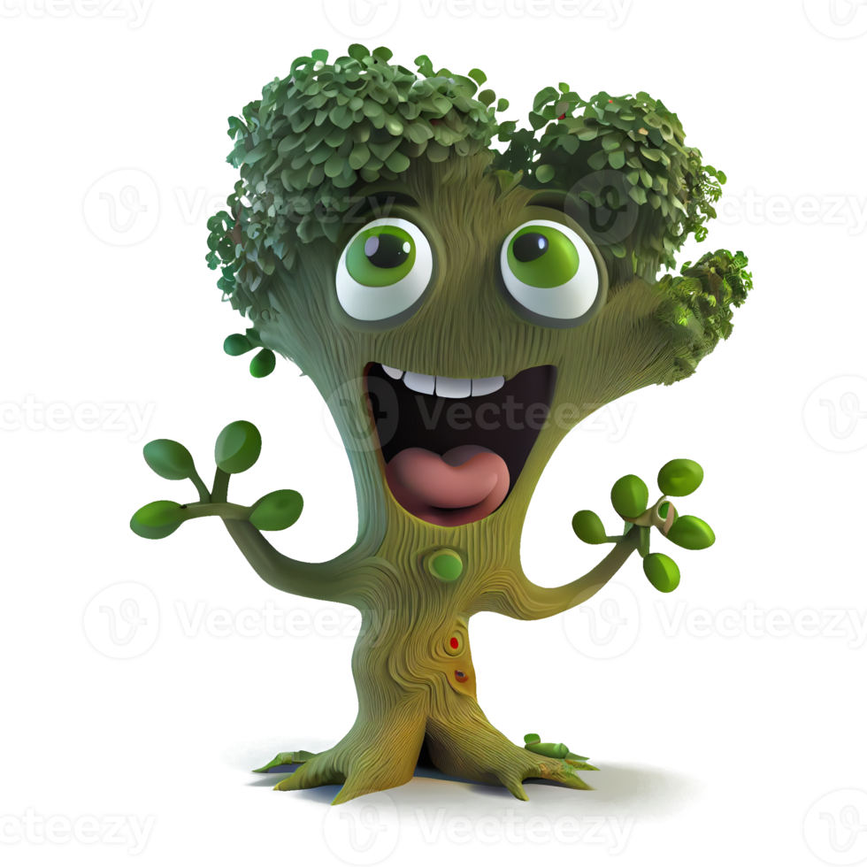 Happy kind tree cartoon character on transparent background. for decorating projects png