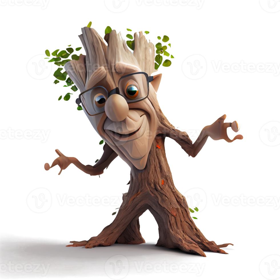 Happy kind tree cartoon character on transparent background. for decorating projects png