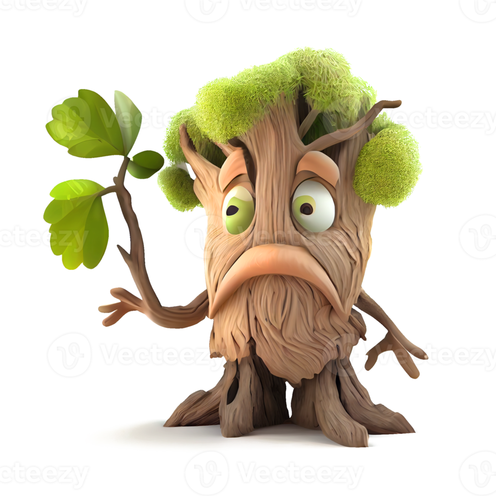 Happy kind tree cartoon character on transparent background. for decorating projects png