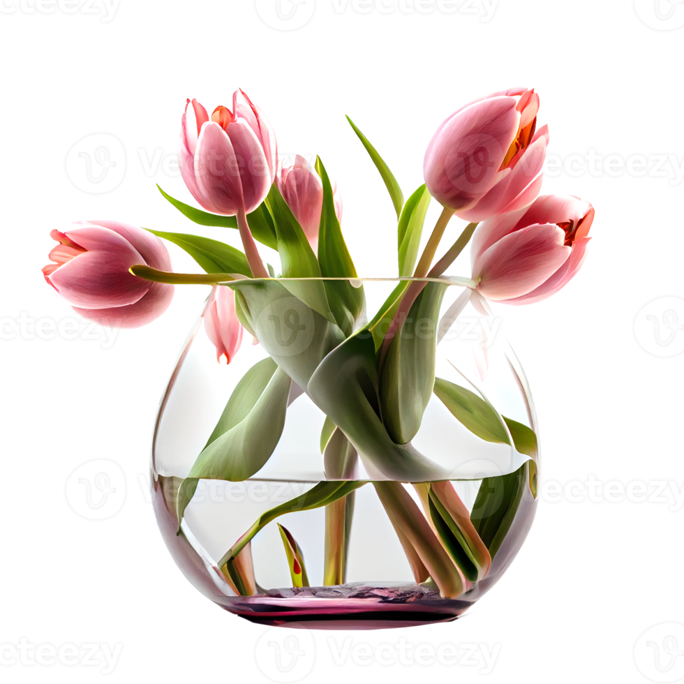 bouquet of tulips. pink tulips in vase png