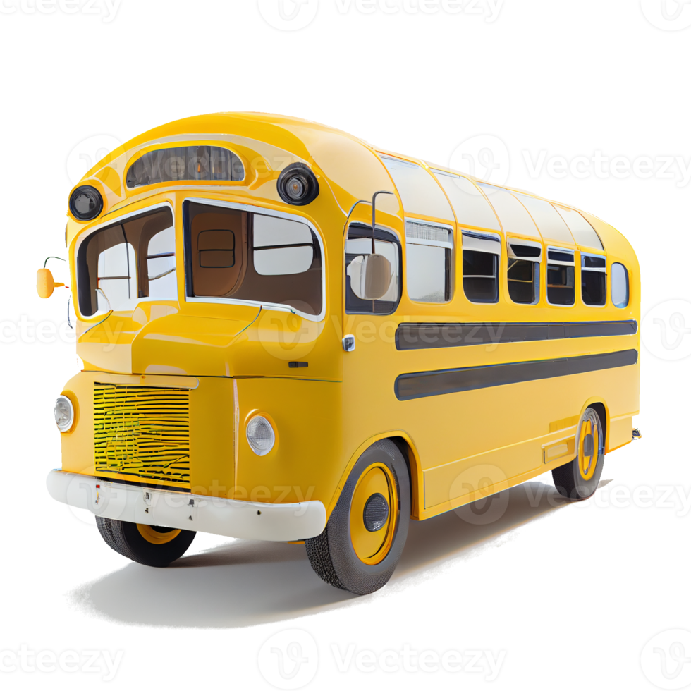 cute yellow school bus on transparent background png