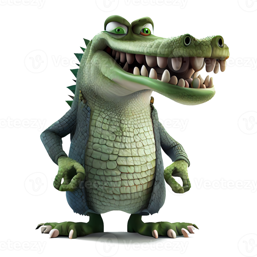 Kind happy crocodile cartoon character on transparent background. for decorating projects png