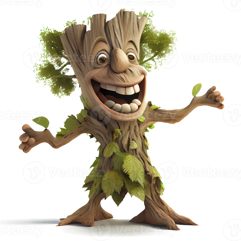 Happy kind tree cartoon character on transparent background. for decorating projects png