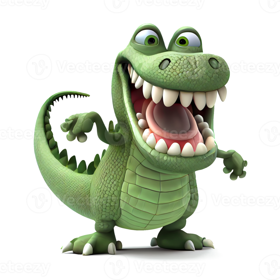 Kind happy crocodile cartoon character on transparent background. for decorating projects png