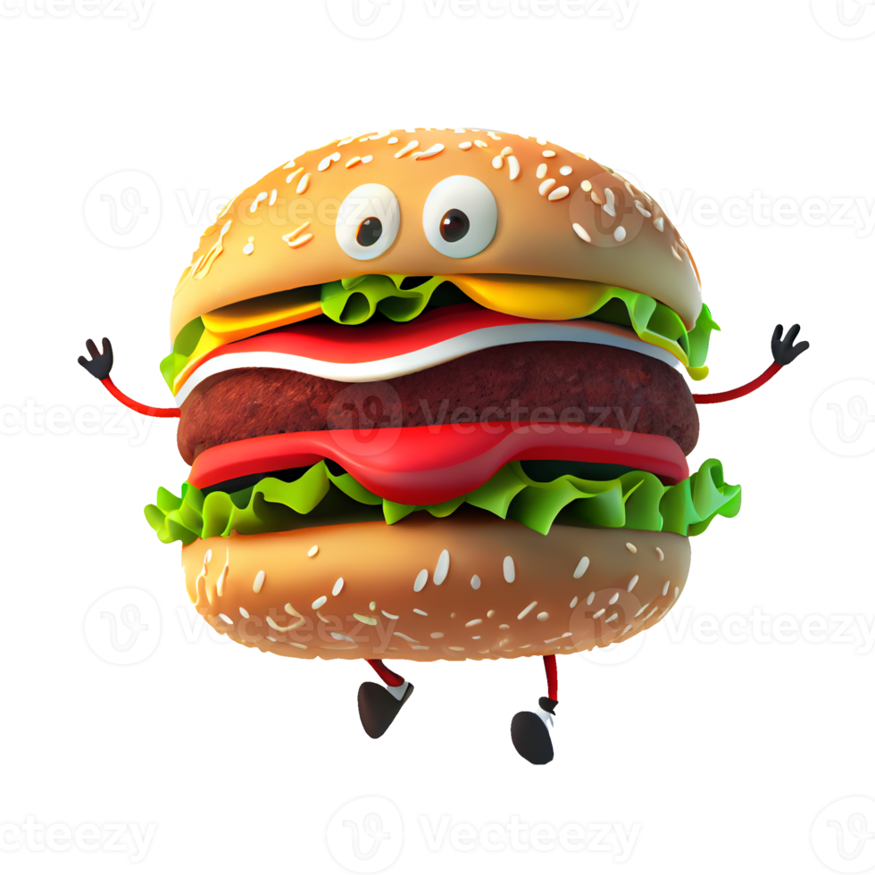 Happy kind hamburger cartoon character on transparent background. for decorating projects png