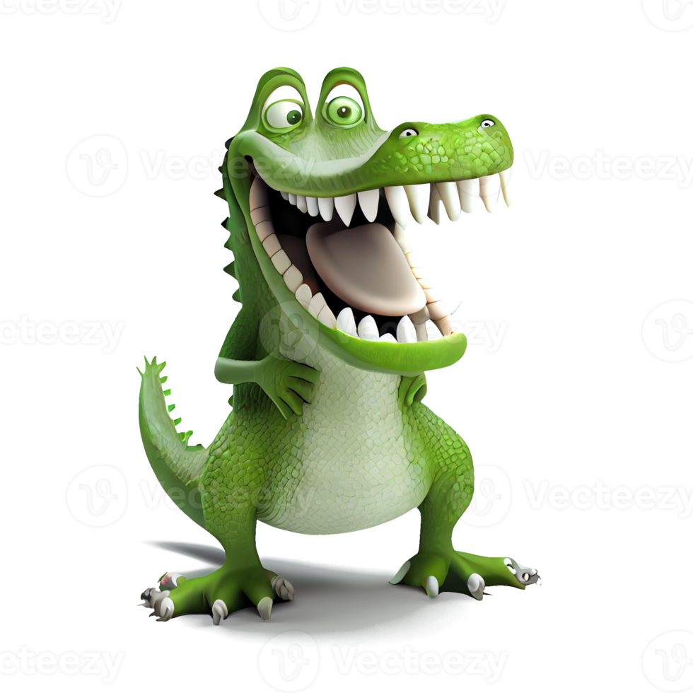 Kind happy crocodile cartoon character on transparent background. for decorating projects png