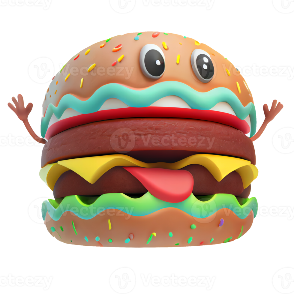 Happy kind hamburger cartoon character on transparent background. for decorating projects png