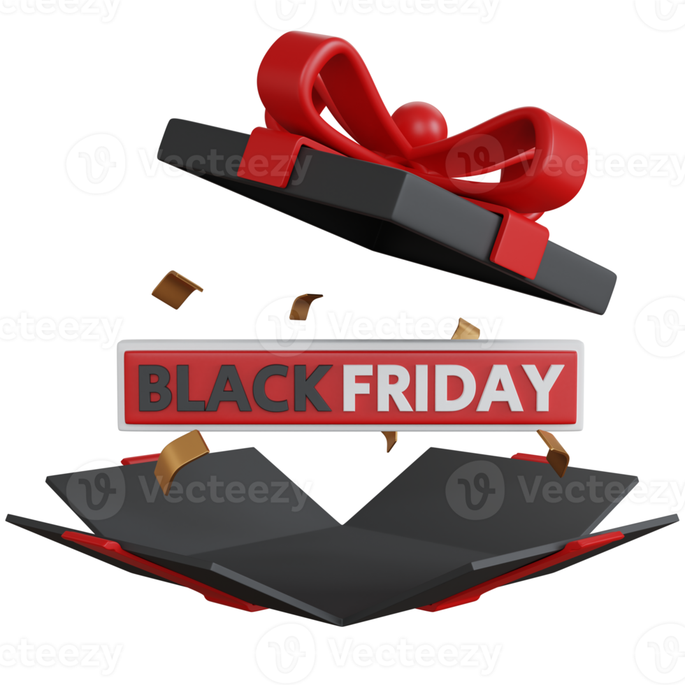 3d rendering wide open gift box with the words black friday isolated png