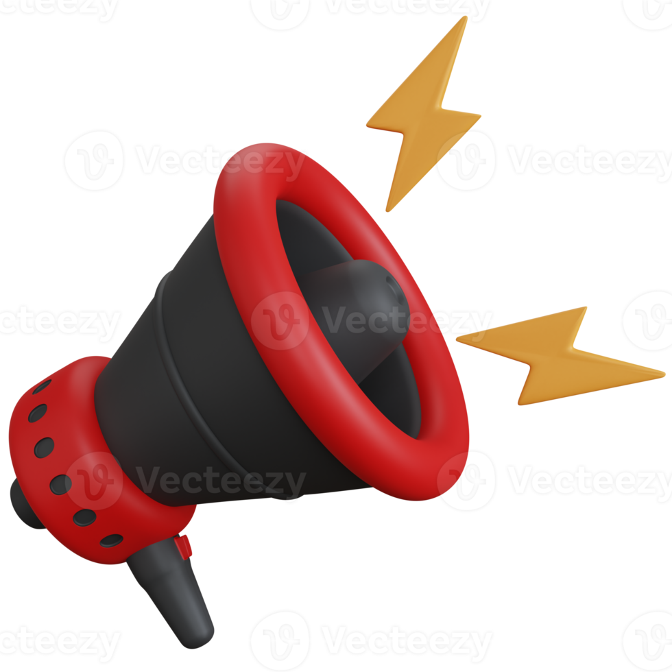 3d rendering megaphone with lightning isolated png
