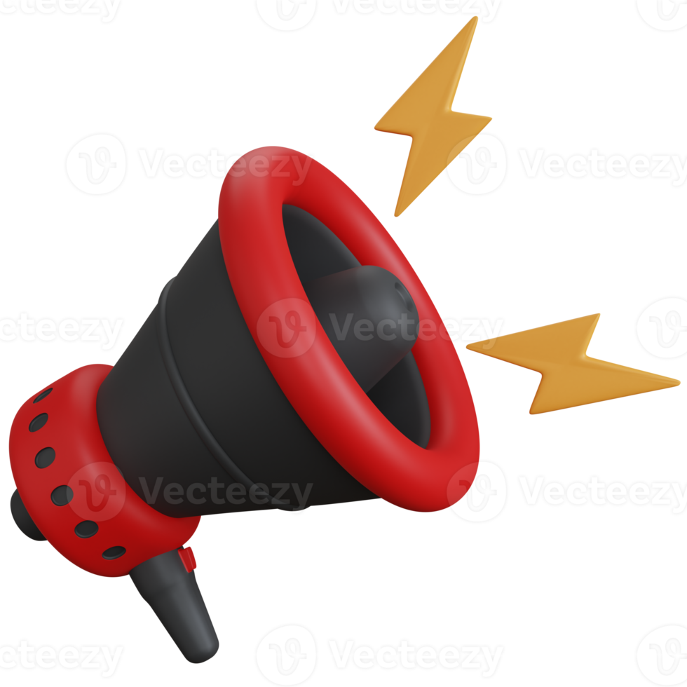 3d renderen megafoon met bliksem geïsoleerd png