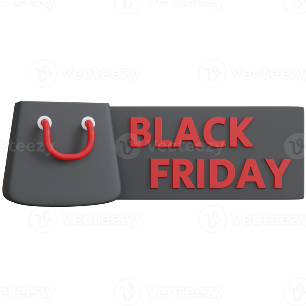 3d rendering black friday banner with shopping bag isolated png