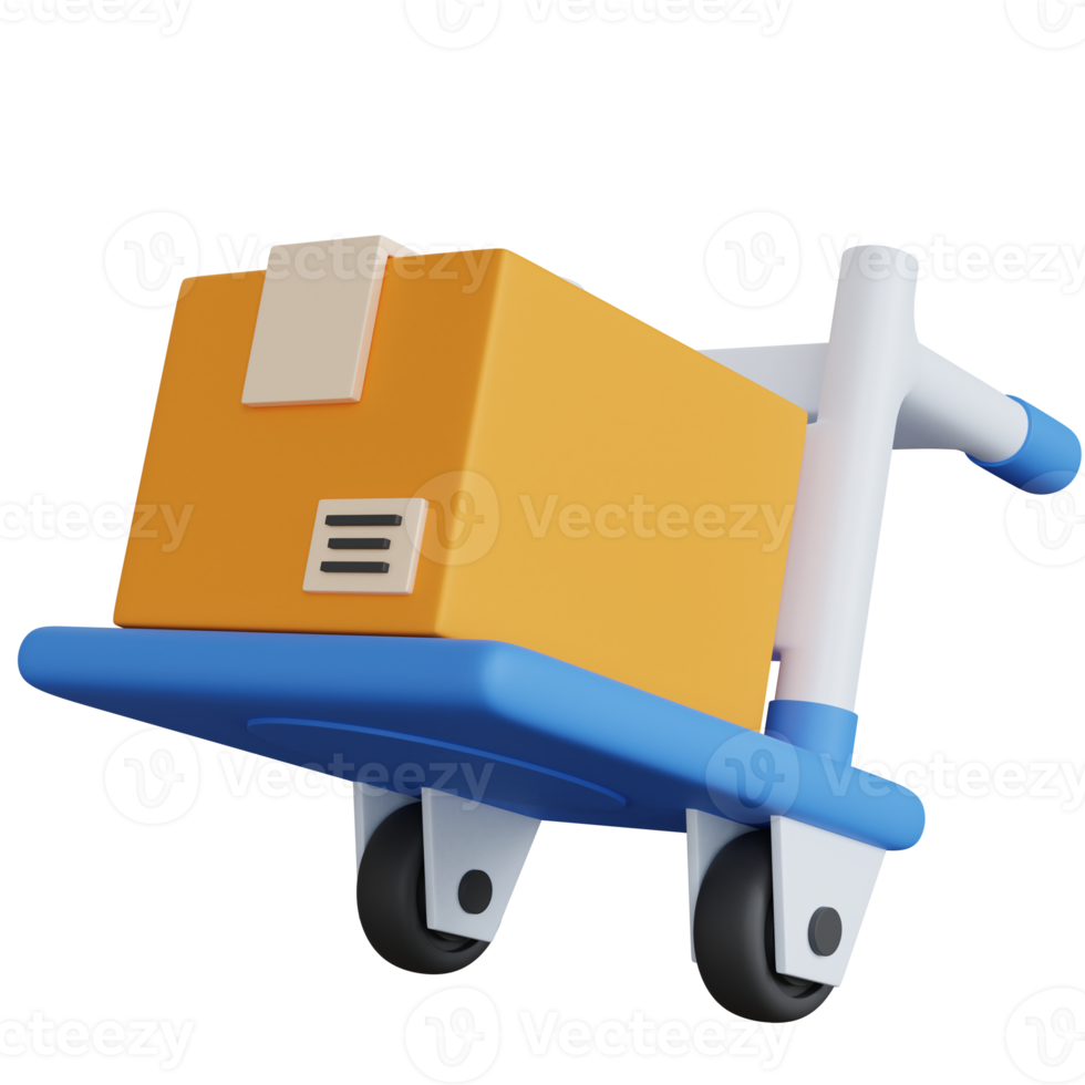3d rendering trolley with one box delivery isolated png